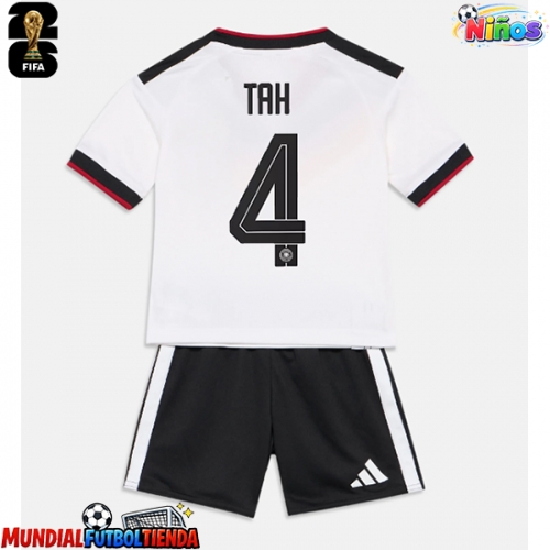 Camiseta Alemania Jonathan Tah #4 Primera Equipación Replica Mundial 2026 para niños mangas cortas (+ Pantalones cortos)